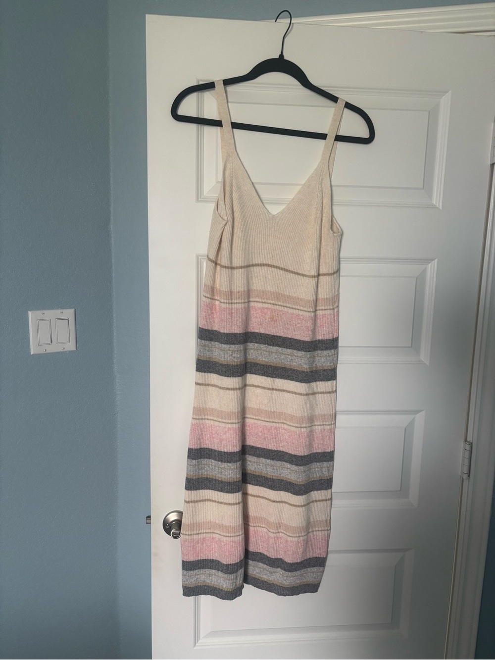 Z Supply Striped Knit V‑Neck Midi Dress in Cream, Pink and Gray